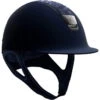 Riding Helmet Classic SM,Top Crystal Leaf,Trim+Blazon Blk Chrome, With Dressage Chin Strap -Equestrian Supplie Shop Blau vorne processed 1280x1280