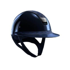 Riding Helmet MS SG, Top+FB Flower Embroidery,Trim Matt,Blazon BlkChrm, 5 Sw Metallic Blue