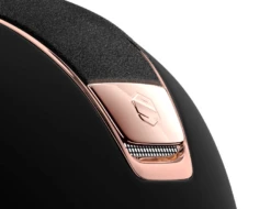 Riding Helmet Miss Shield CSM Alcantara Top, Alcantara Frontal Band Gold -Equestrian Supplie Shop black detail 1280x1280