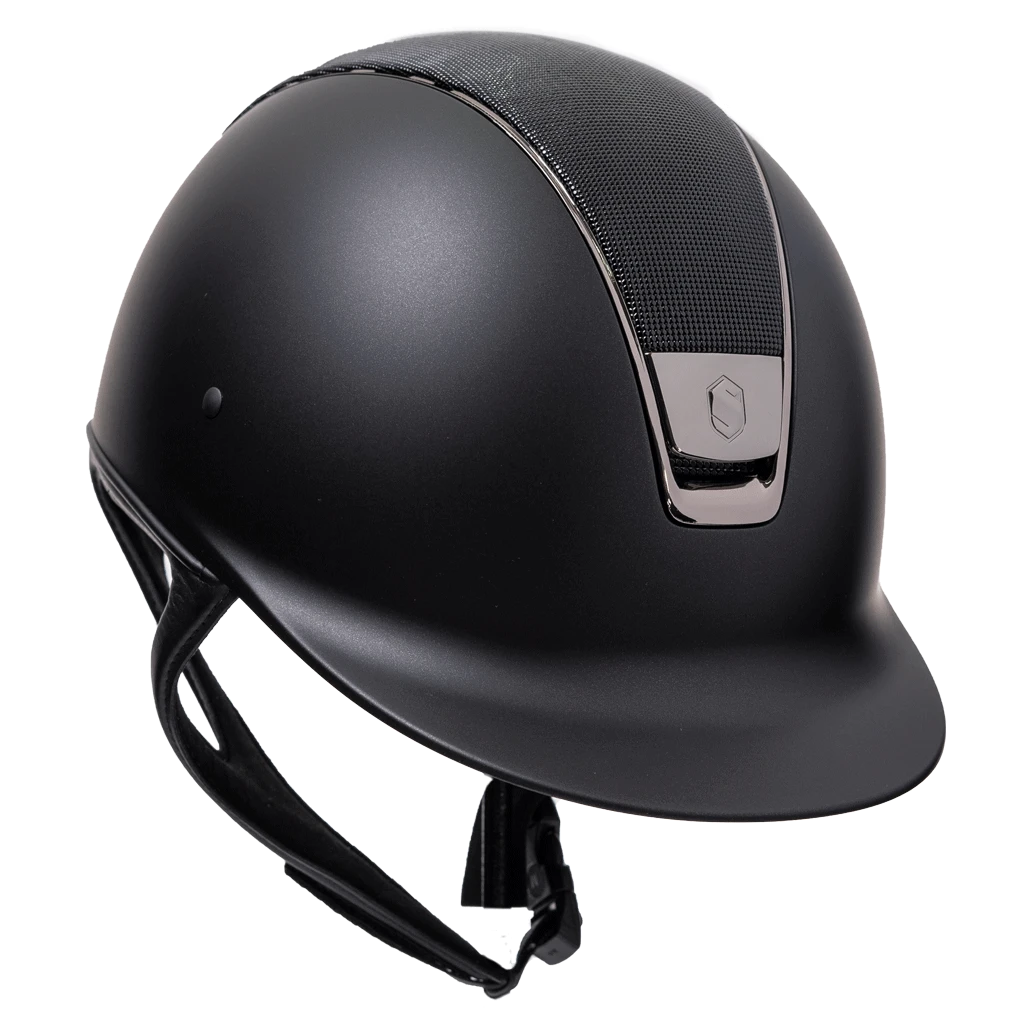 Riding Helmet Classic Shadowmatt W Dressage Neckline, Top Shimmer, Trim + Blazon Blk Chrm 3 Riding Helmet Classic Shadowmatt W Dressage Neckline, Top Shimmer, Trim + Blazon Blk Chrm