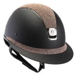Riding Helmet Miss Shield, Crystal Fabric Rose Gold, Trim Chrome Black, Blason Chrome Black