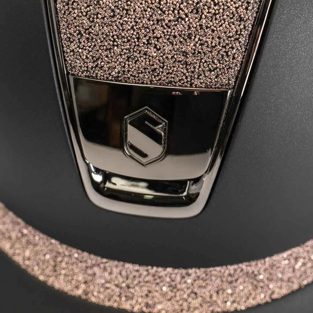 Riding Helmet Miss Shield, Crystal Fabric Rose Gold, Trim Chrome Black, Blason Chrome Black - Image 5