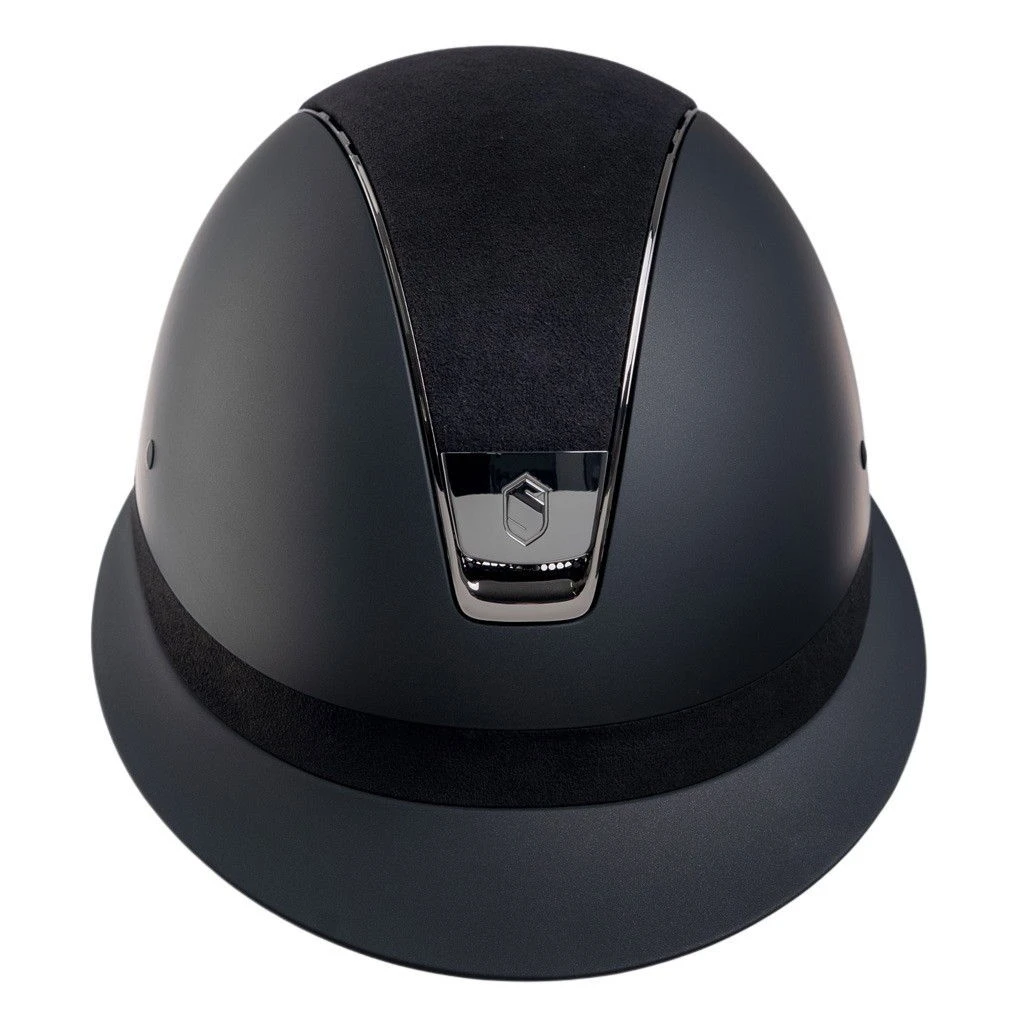 Riding Helmet Miss Shield SM, Top + Frontal Band Alcantara, Trim + Blazon Black Chrome - Image 4